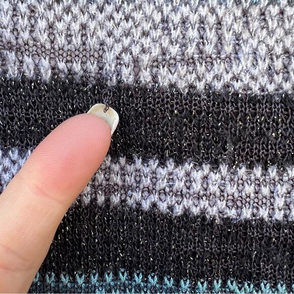 ST. JOHN SPORT BY MARIE GRAY sleeveless blouse tank top blue black silver stripe - Picture 6 of 10